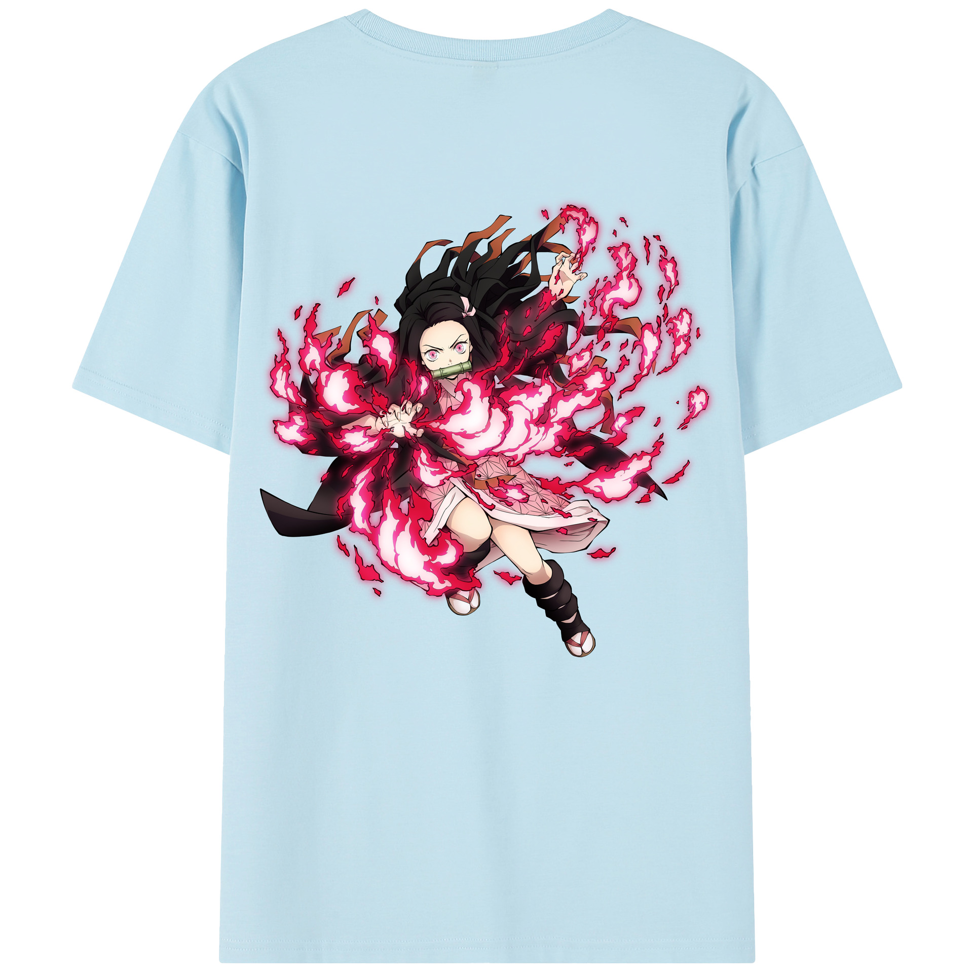 （画像用） 鬼滅の刃（きめつのやいば）竈門 禰󠄀豆子／かまど ねずこ Kamado Nezuko 綿100％半袖Tシャツ（背面プリント）